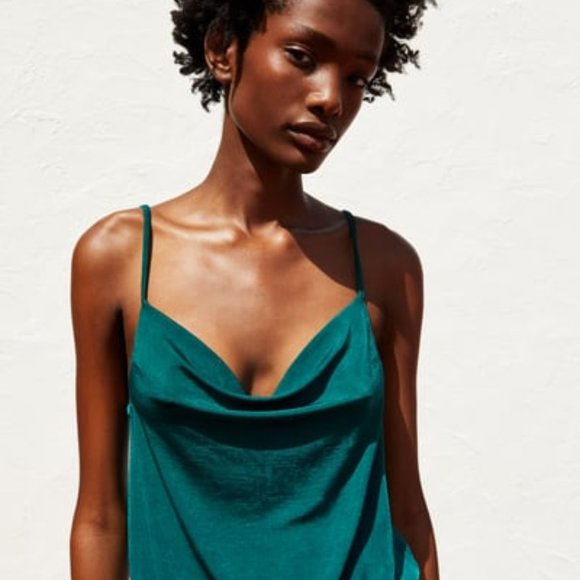 Zara Tops - METALLIC ZARA DARK GREEN BODYSUIT - NWO TAGS